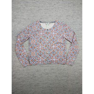 Sundance Colorful Print Cotton Cardigan Button‎ Down Long Sleeve XS Mature Artsy